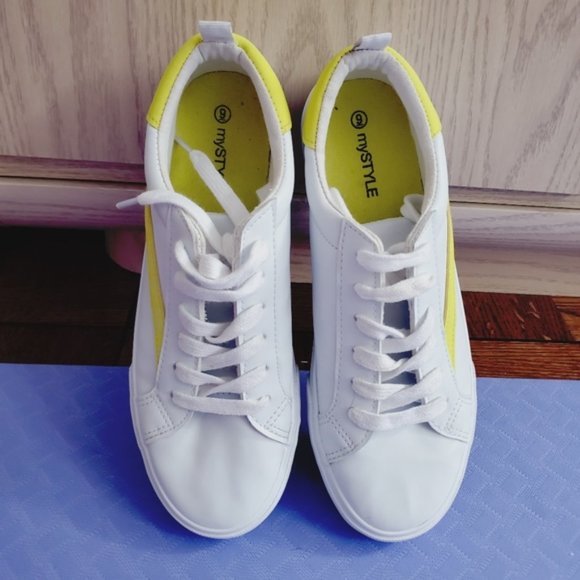 White and Yellow striped Sneakers - Picture 4 of 10